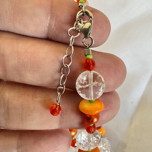 Sterling Silver 925 Multi-Gemstone Fall Statement Necklace Quartz Beads 15-17" - Picture 5 of 7